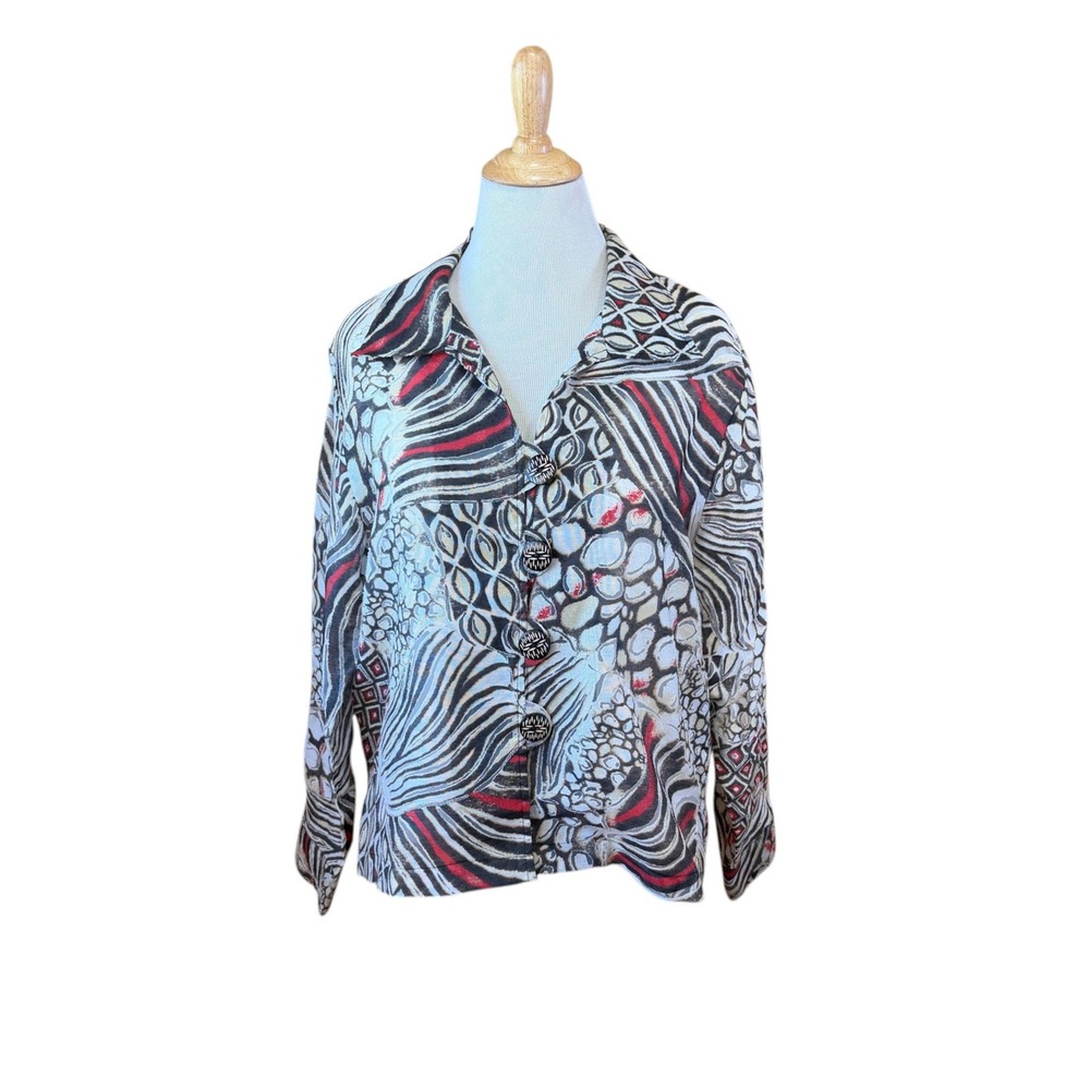 Drapers & Damons Womens XL Abstract Zebra Print Button Front Shirt Rayon Blend